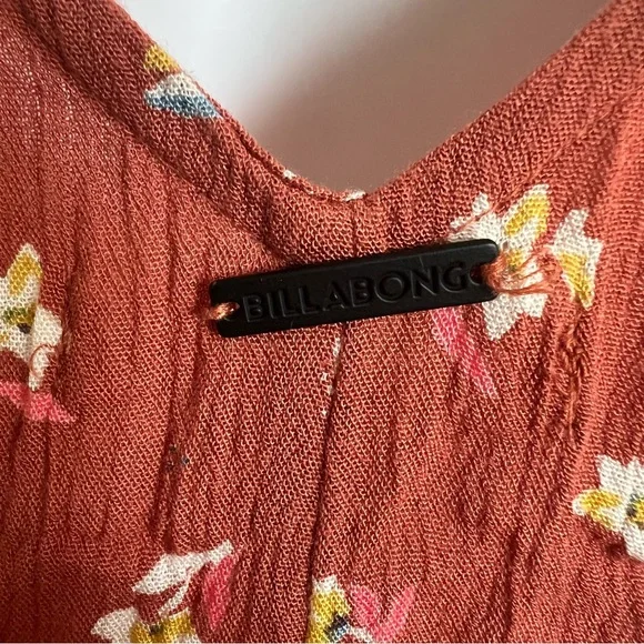 Billabong Size Large Shake It Again Orange Floral Wide Leg Belted Jumpsuit - Picture 8 of 13